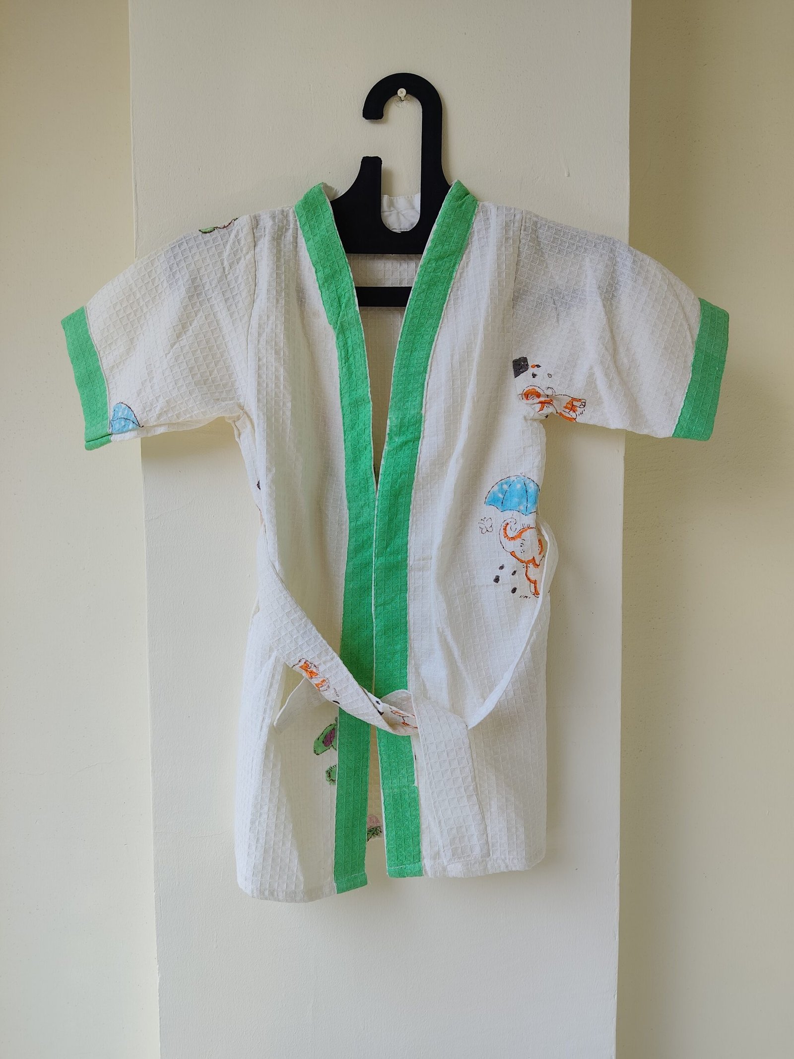 GREEN RABBIT HANDBLOCK PURE COTTON KIDS BATHROBE - Image 2