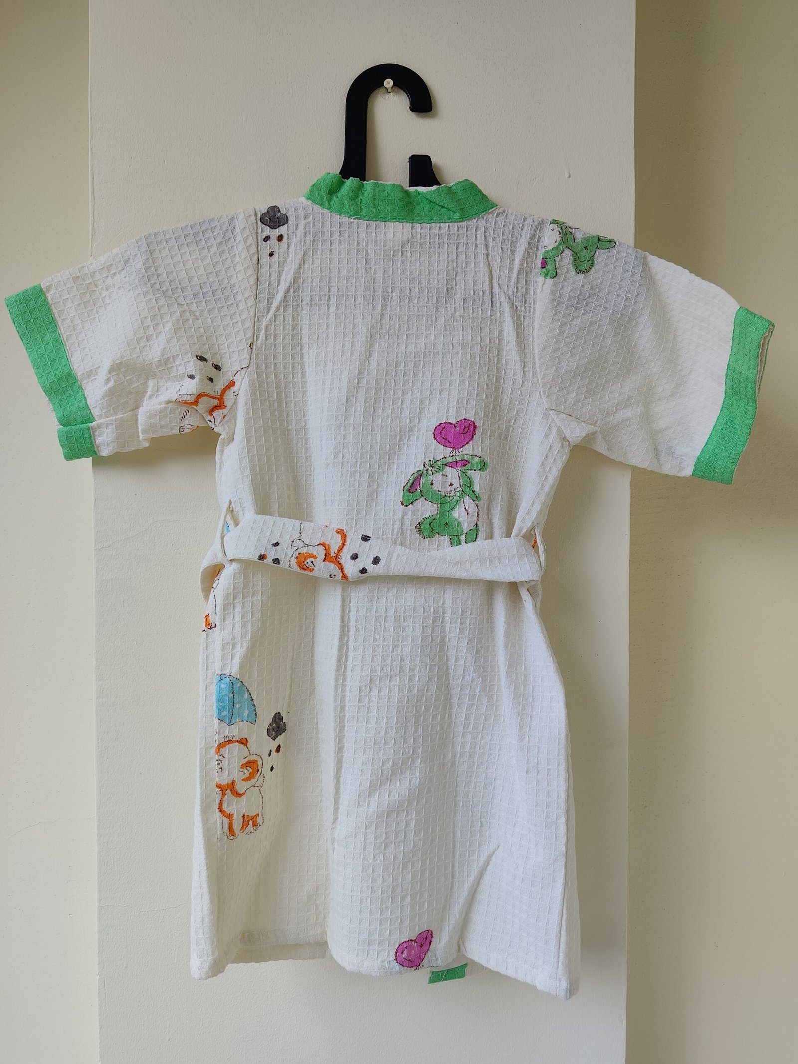 GREEN RABBIT HANDBLOCK PURE COTTON KIDS BATHROBE - Image 3