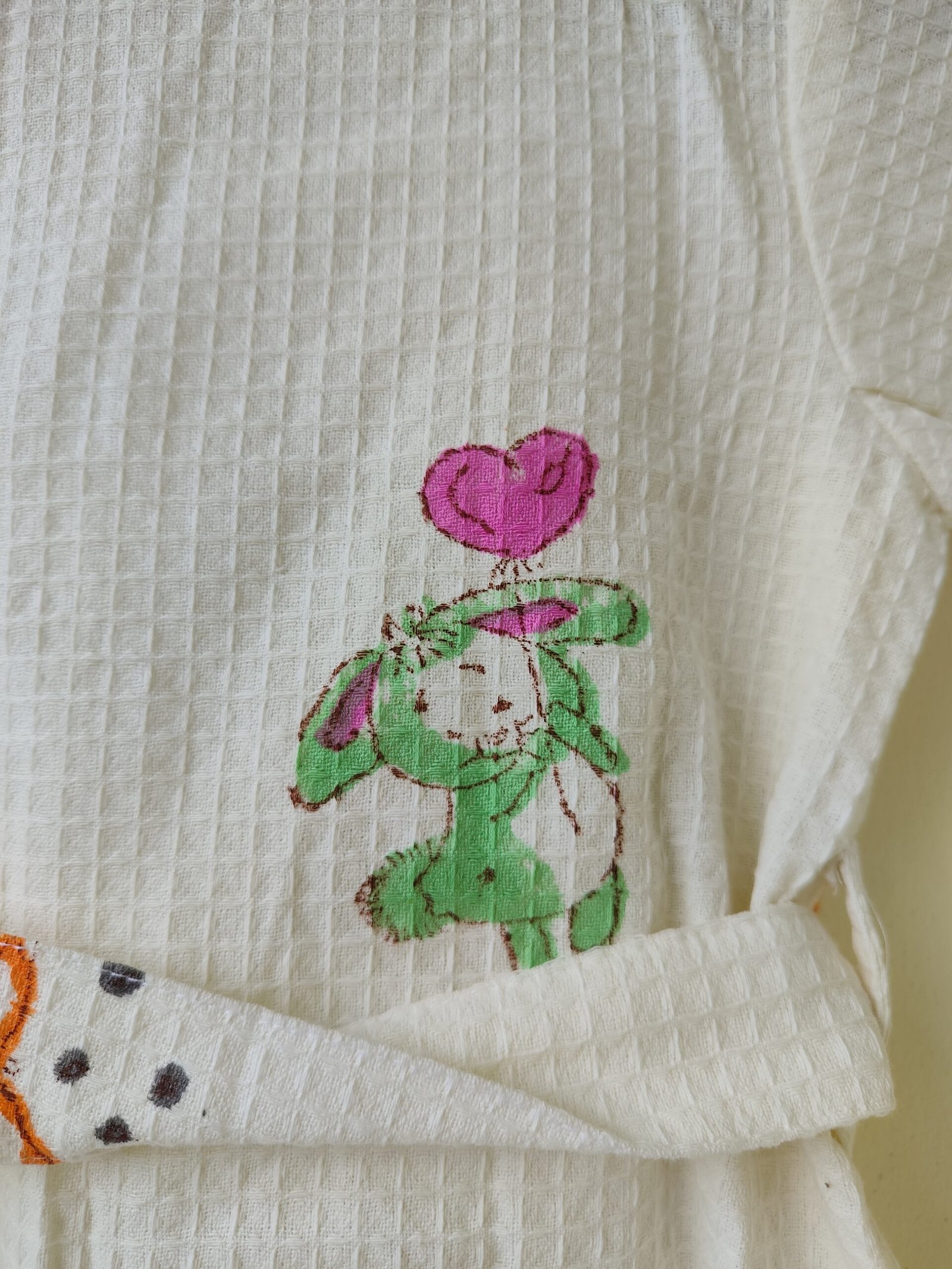 GREEN RABBIT HANDBLOCK PURE COTTON KIDS BATHROBE - Image 4