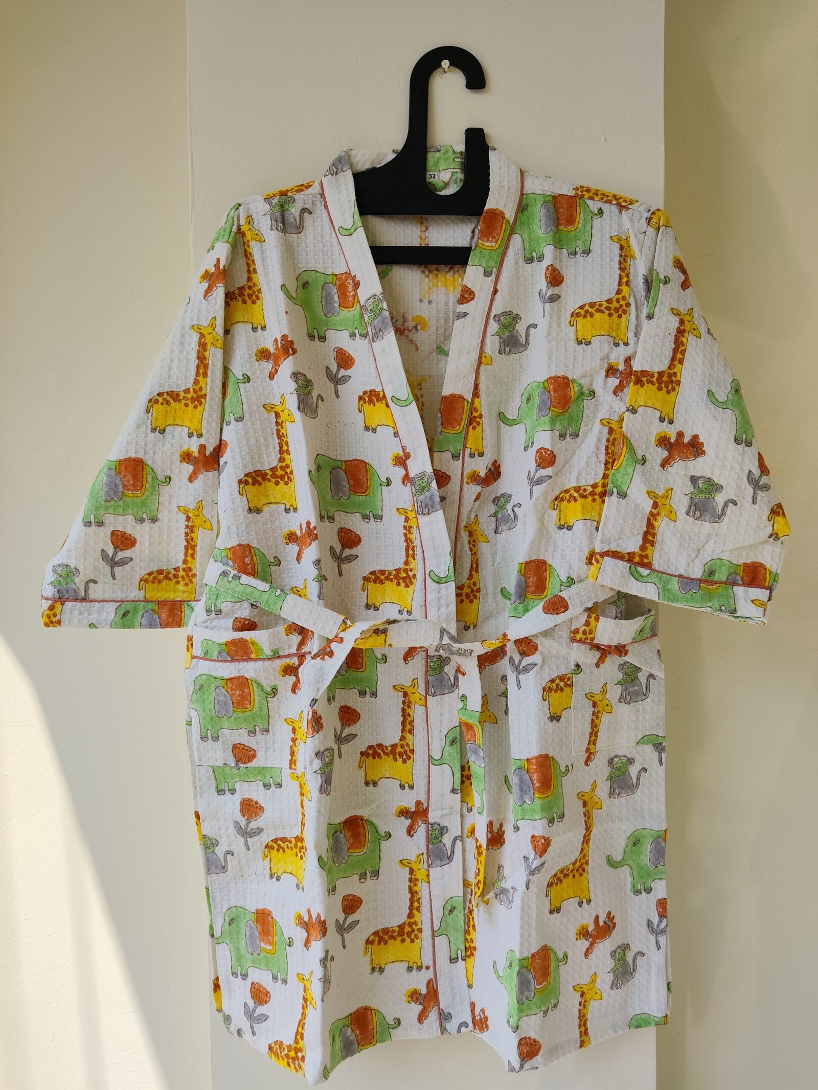 GREEN ELEPHANT HANDBLOCK PURE COTTON KIDS BATHROBE - Image 4